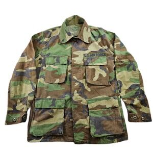 US Air Force Woodland Camo Combat Jacket Men Small Colorful Ripstop Button Front